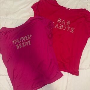 Red and Pink Graphic Tees “Dump Him” and “Bad Habits”